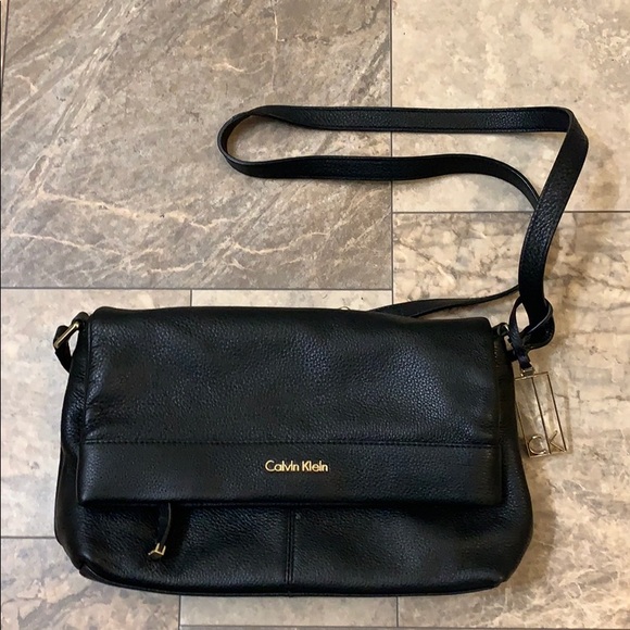 Calvin Klein Bags Calvin Klein Black Leather Sak Flap Crossbody Bag